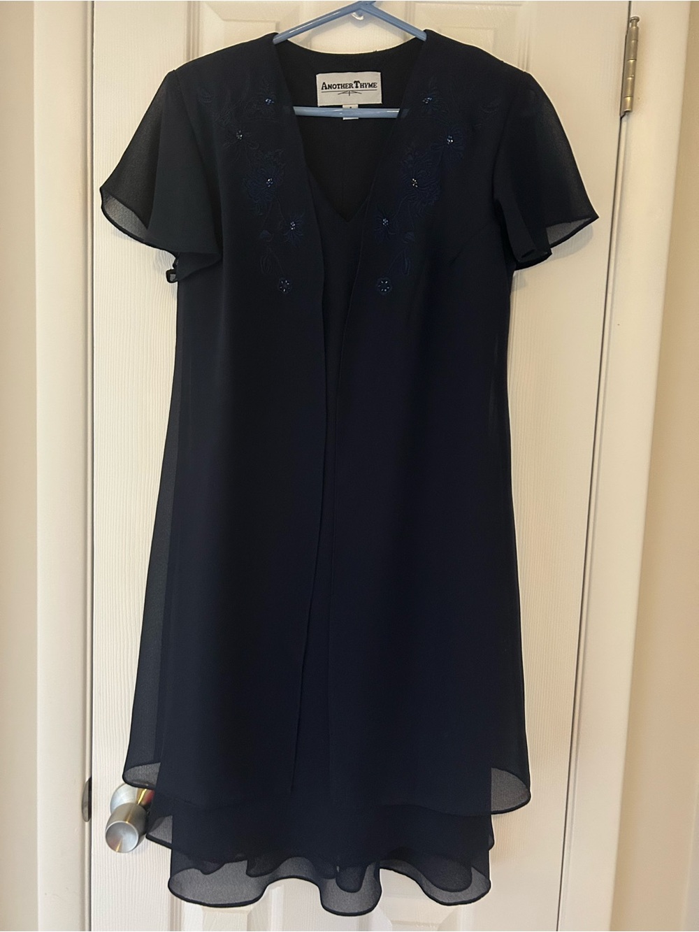 Another Time Navy V-Neck Embroidered Midi Dress